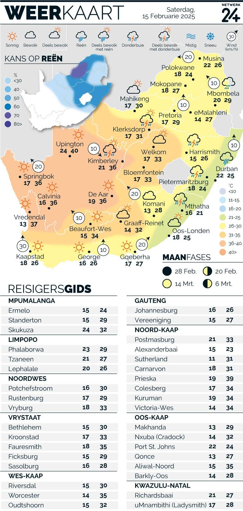 WEERKAART | Die weer in jou streek Saterdag