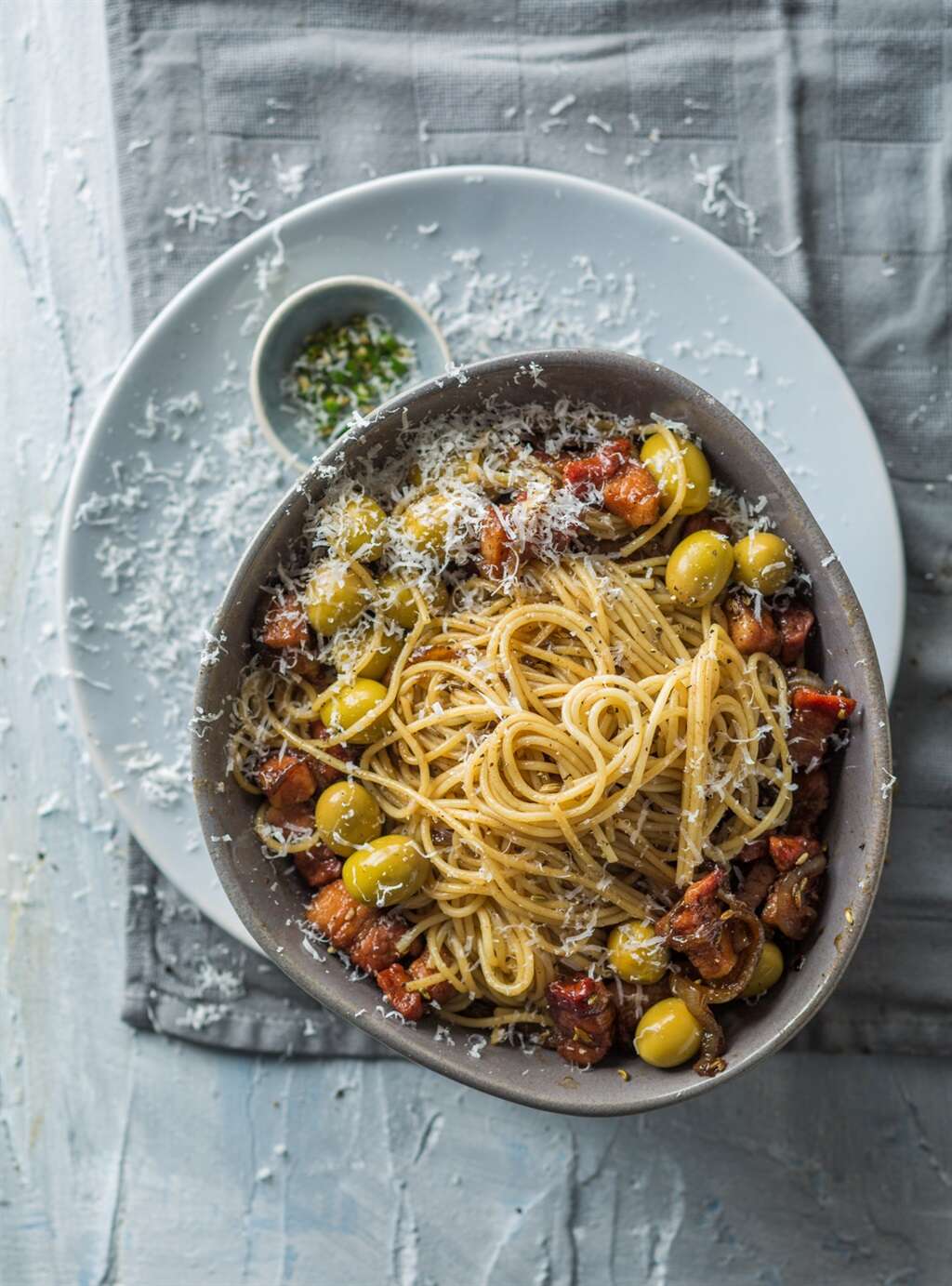 What's for dinner? Caramelized bacon, onion and olive pasta