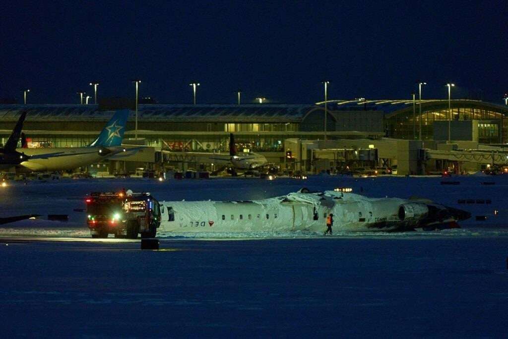 Delta plane flips upside down on landing at Toronto airport, injuring 18