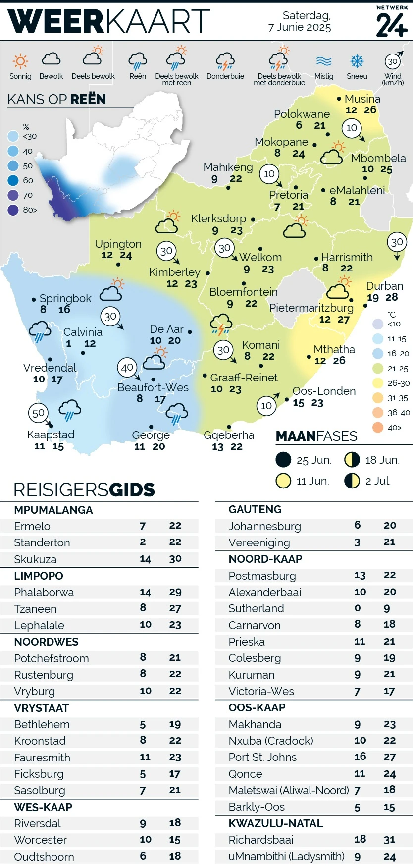WEERKAART | Die weer in jou streek Saterdag