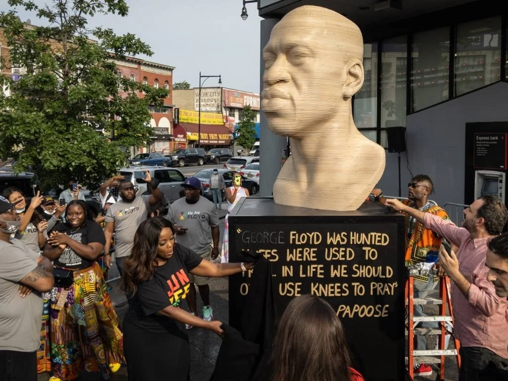 Neo-Nazi group name scrawled on New York George Floyd statue