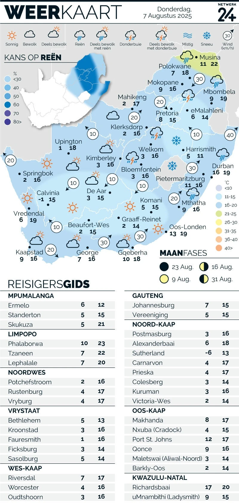 WEERKAART | Die weer in jou streek Donderdag