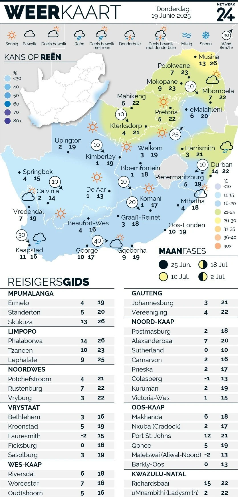 WEERKAART | Die weer in jou streek Donderdag