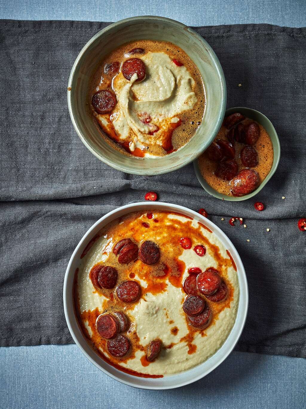 What's for dinner? Cauliflower soup topped with crispy chorizo