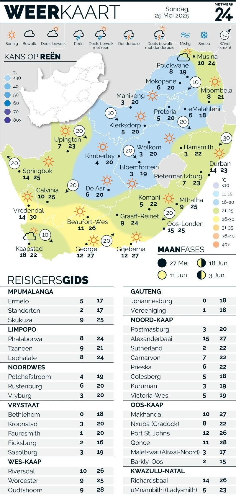 WEERKAART | Weer in jou streek Sondag