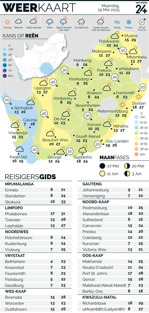 WEERKAART | Die weer in jou streek Maandag