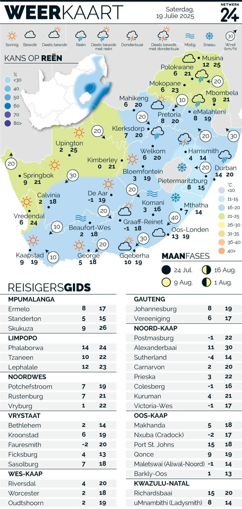 WEERKAART | Die weer in jou streek Saterdag