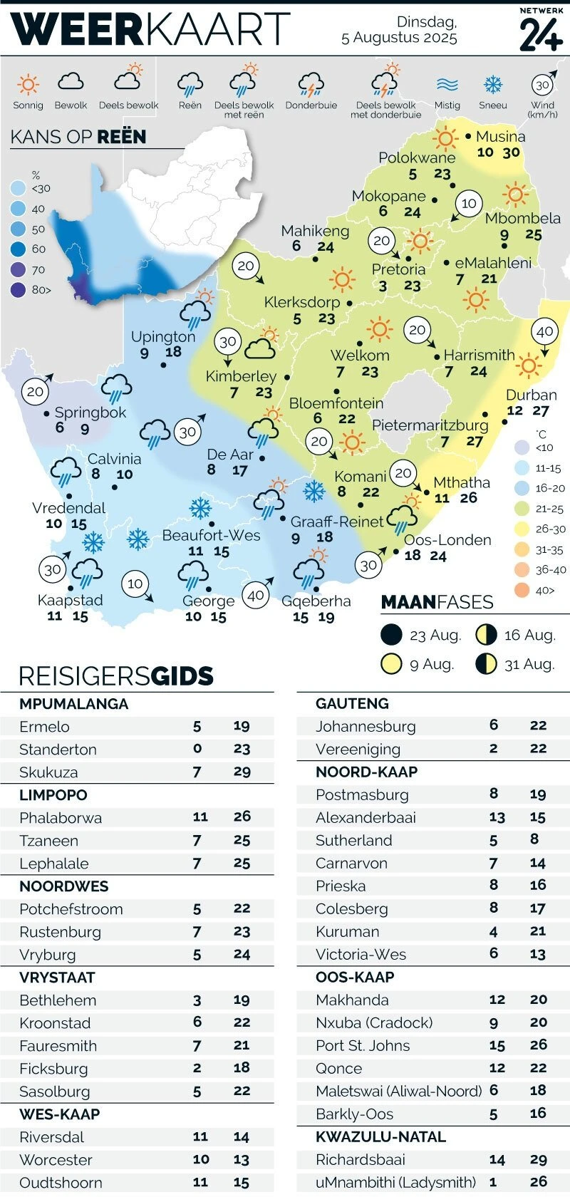 WEERKAART | Die weer in jou streek Dinsdag