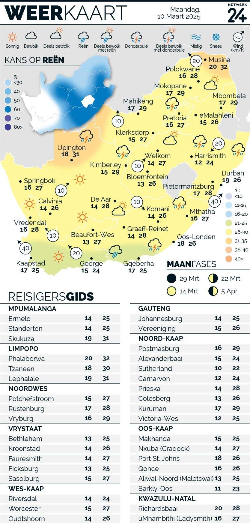 WEERKAART | Die weer in jou streek Maandag