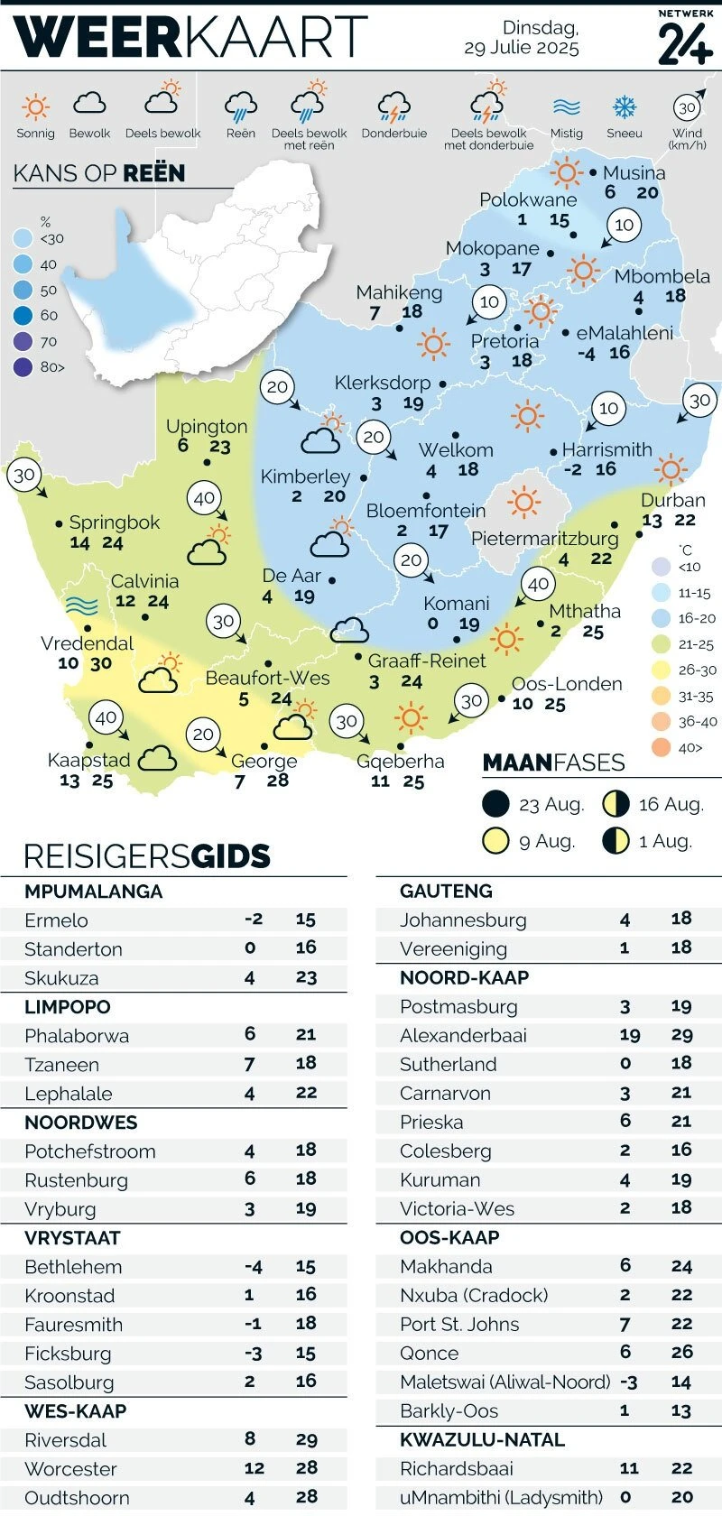 WEERKAART | Die weer in jou streek Dinsdag