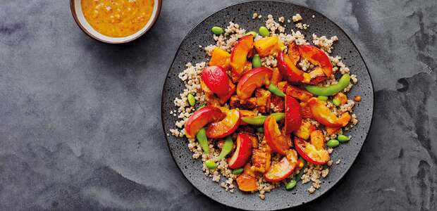 What's for dinner? Plum and quinoa salad with peanut dressing