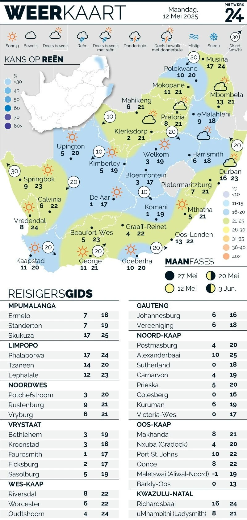 WEERKAART | Die weer in jou streek Maandag