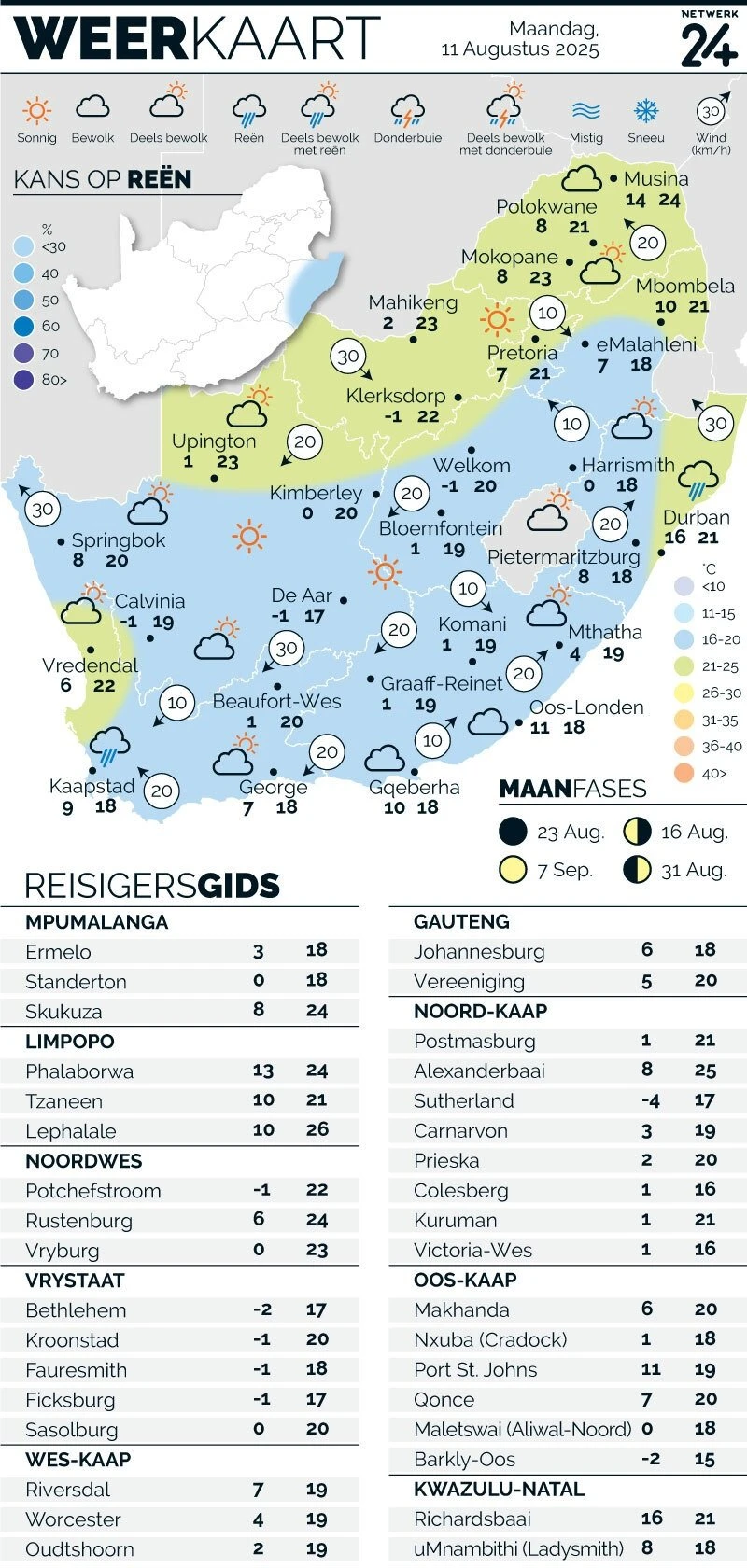 WEERKAART | Die weer in jou streek Maandag
