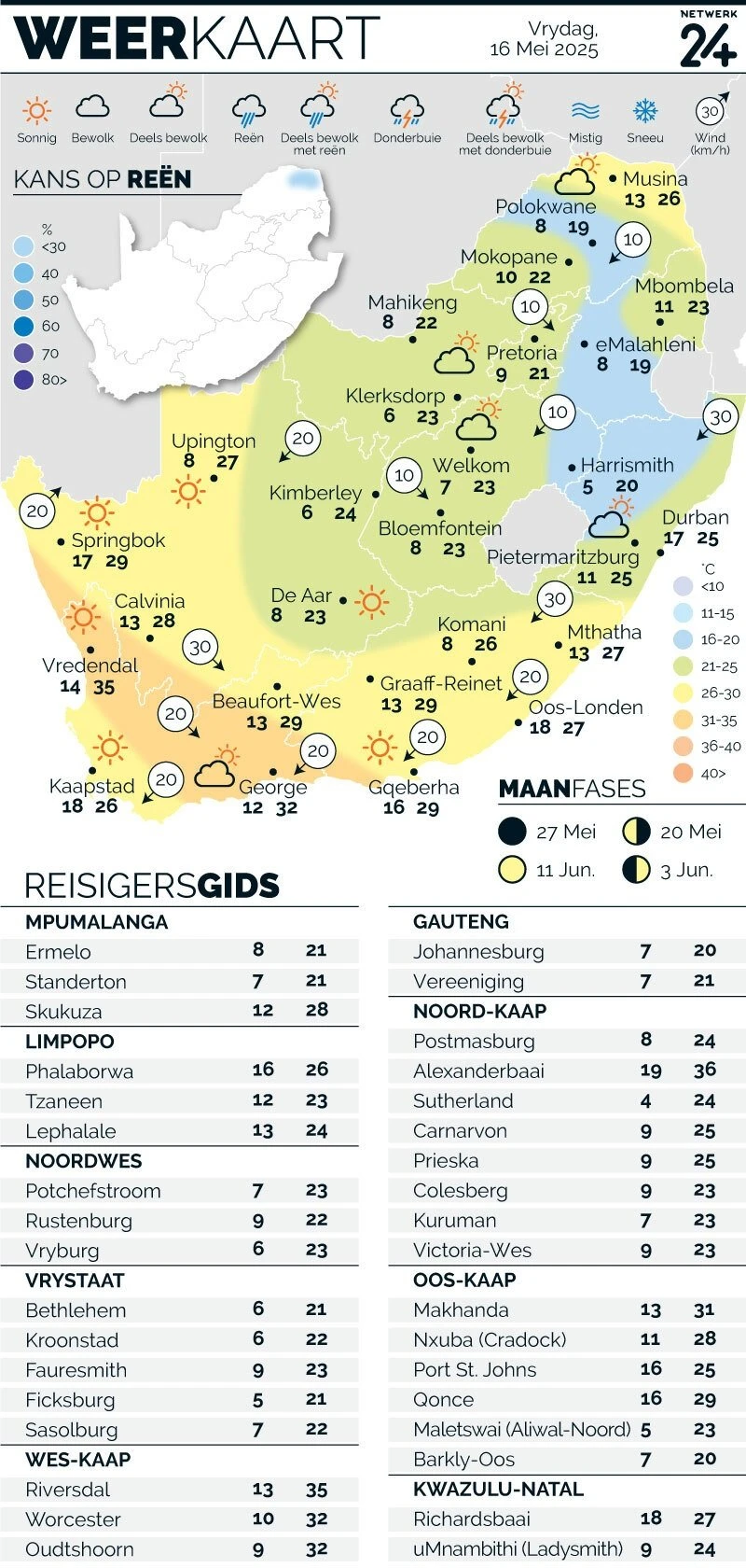 WEERKAART | Die weer in jou streek Saterdag