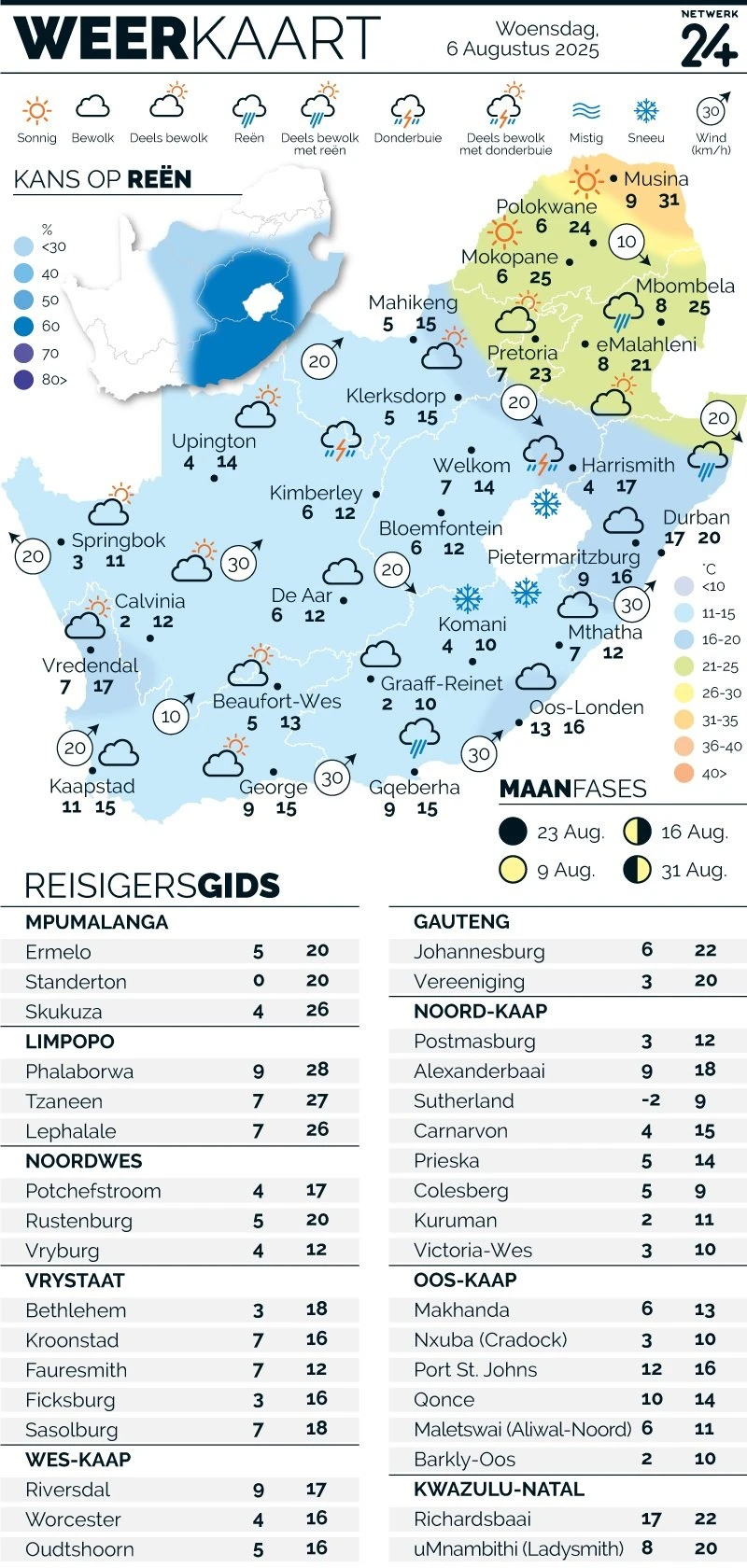 WEERKAART | Die weer in jou streek Woensdag