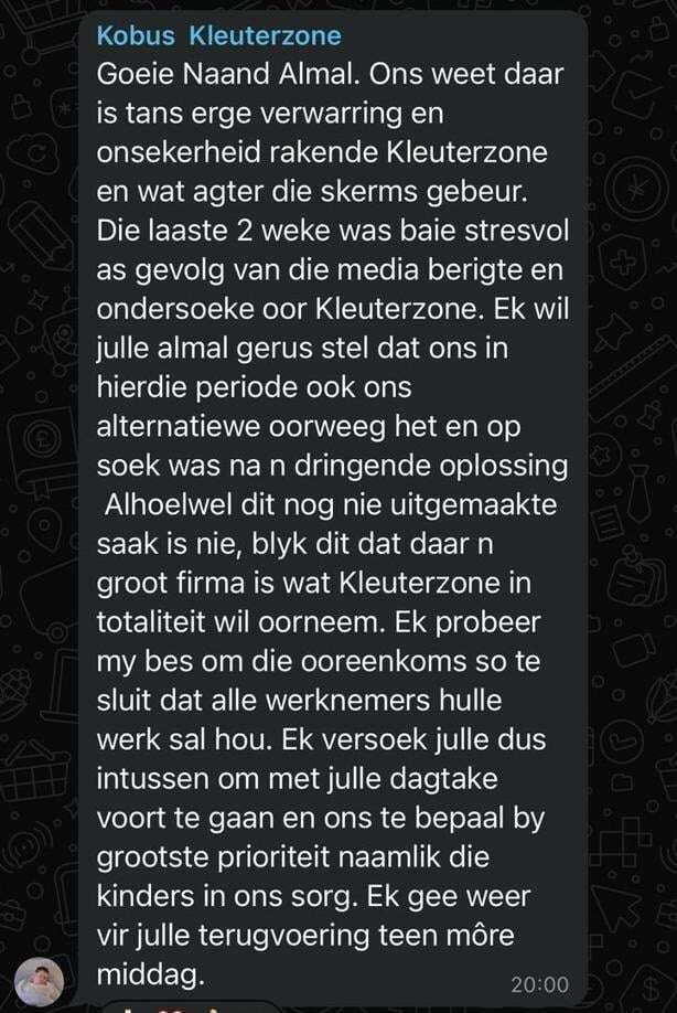 KleuterZone-jongste: Planne glo beraam om groep te verkoop