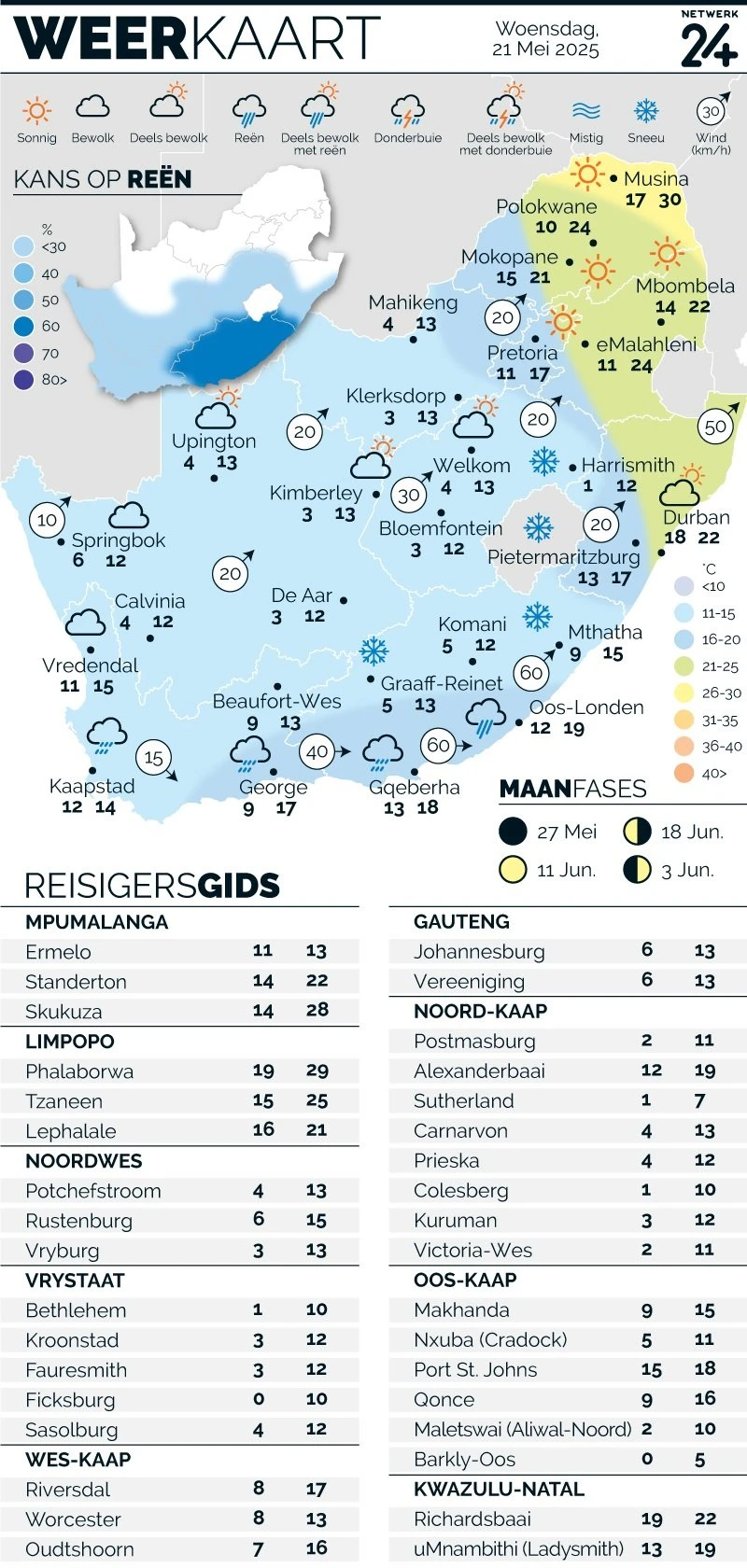 WEERKAART | Die weer in jou streek Woensdag