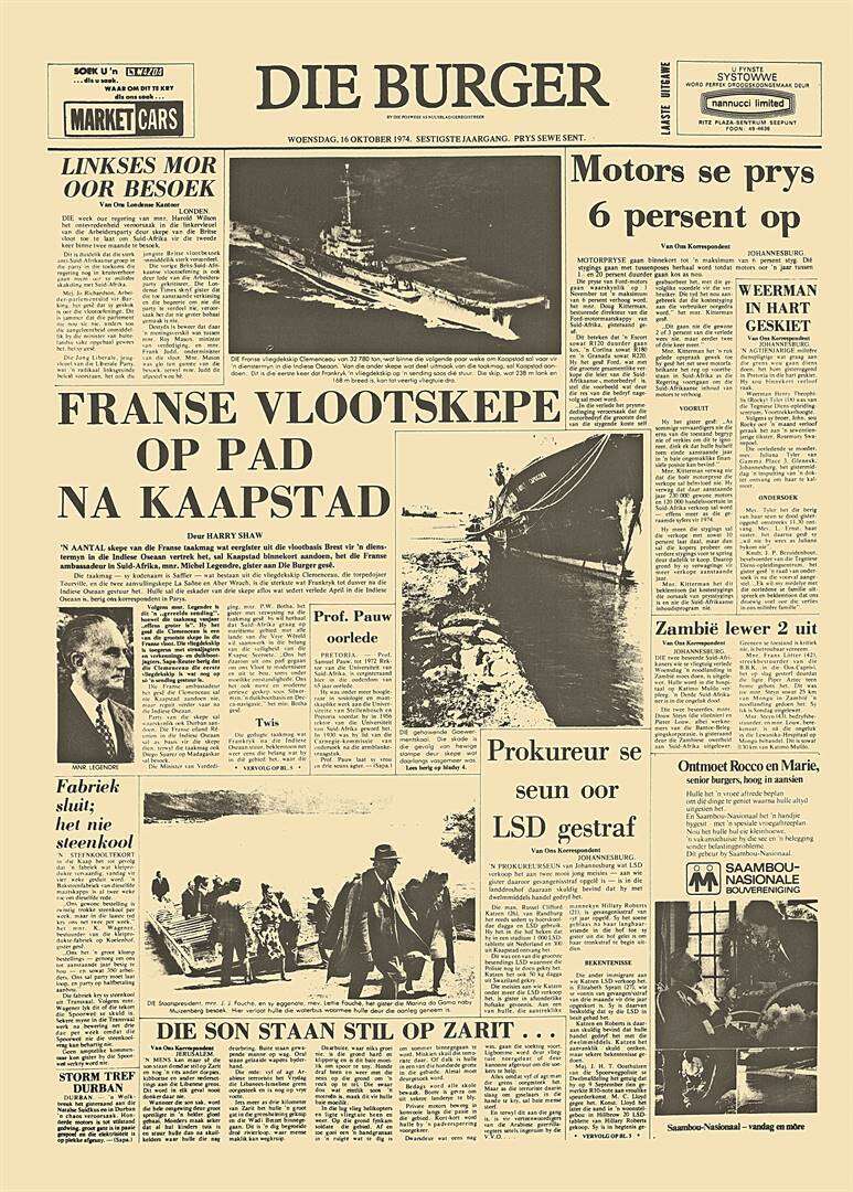 50 Jaar gelede in Die Burger | 16 Oktober 1974