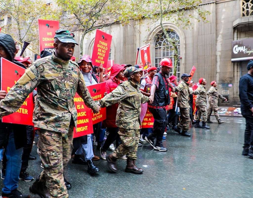 EFF protests water crisis on rain-soaked march, coinciding with Malema’s birthday