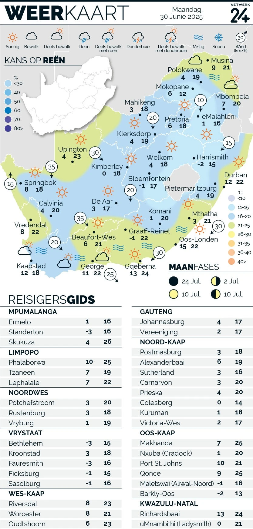 WEERKAART | Die weer in jou streek Maandag