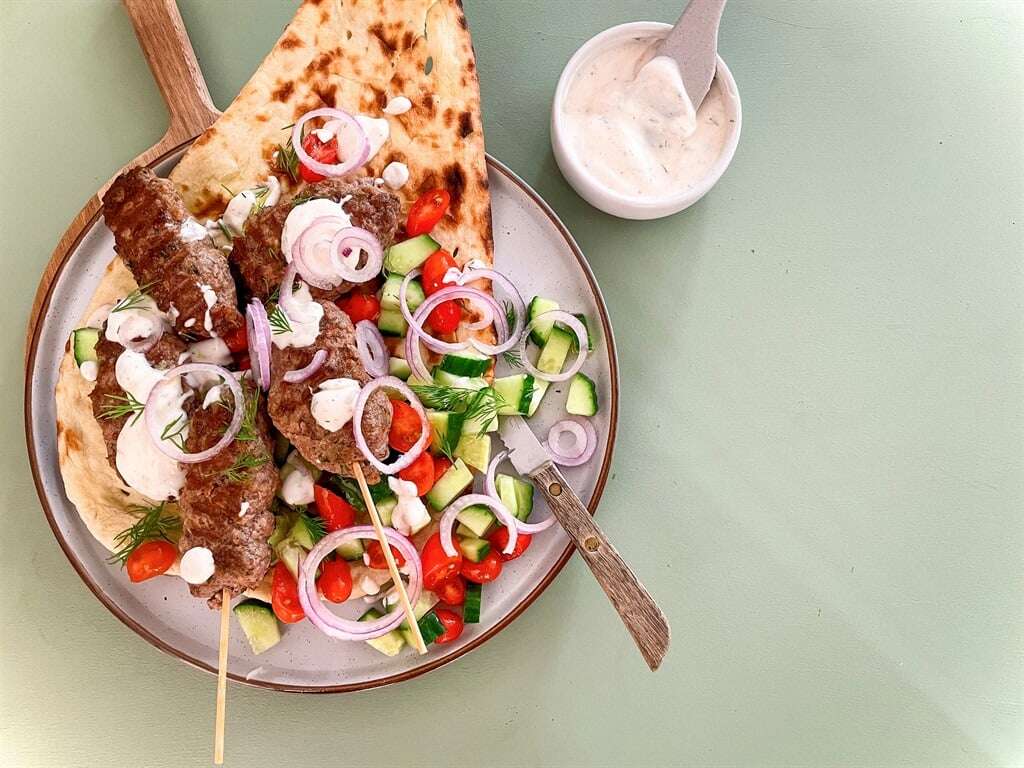 Lamb koftas with spicy yoghurt dip