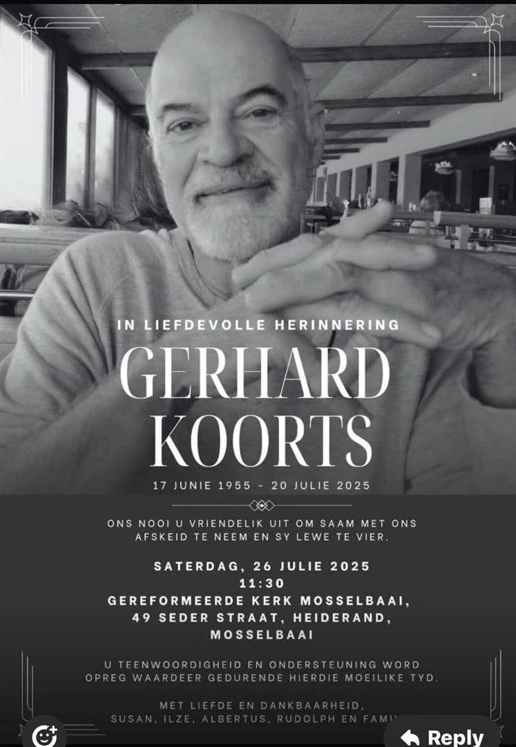 Gerhard Koorts, oudbestuurder van Vereniging van Staatsamptenare in VS, sterf