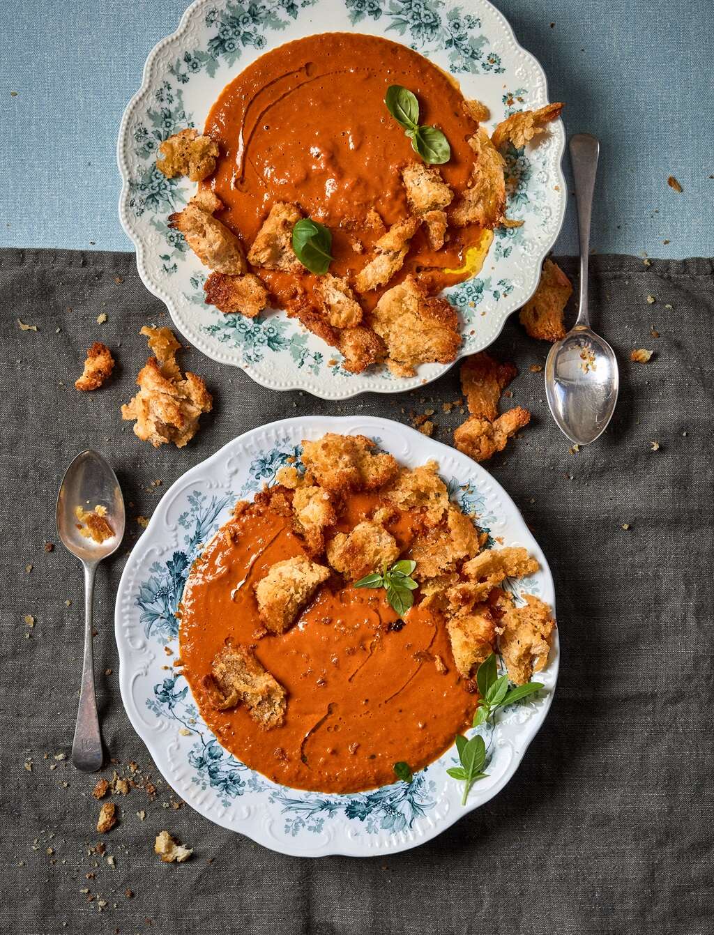 What's for dinner? Creamy tomato and basil soup with sourdough croutons