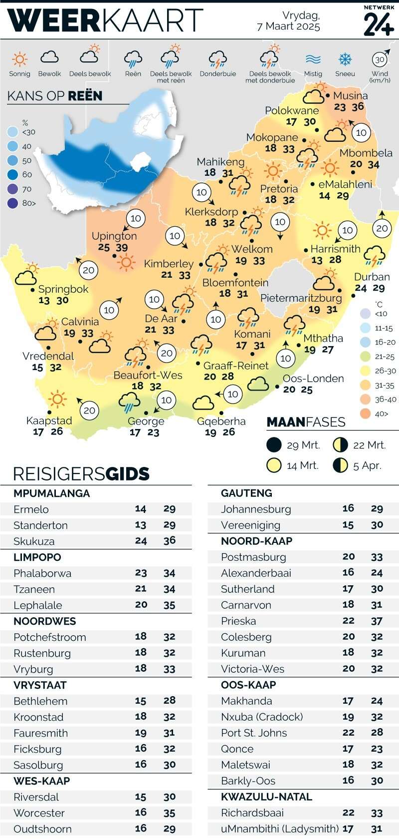 WEERKAART | Die weer in jou streek Saterdag