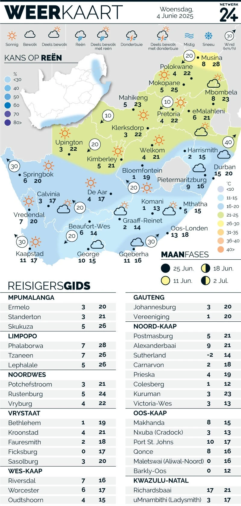 WEERKAART | Die weer in jou streek Woensdag