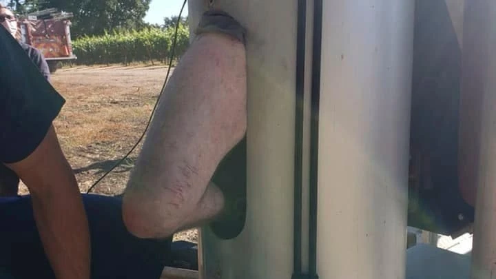 US firefighters rescue man stuck inside vineyard fan