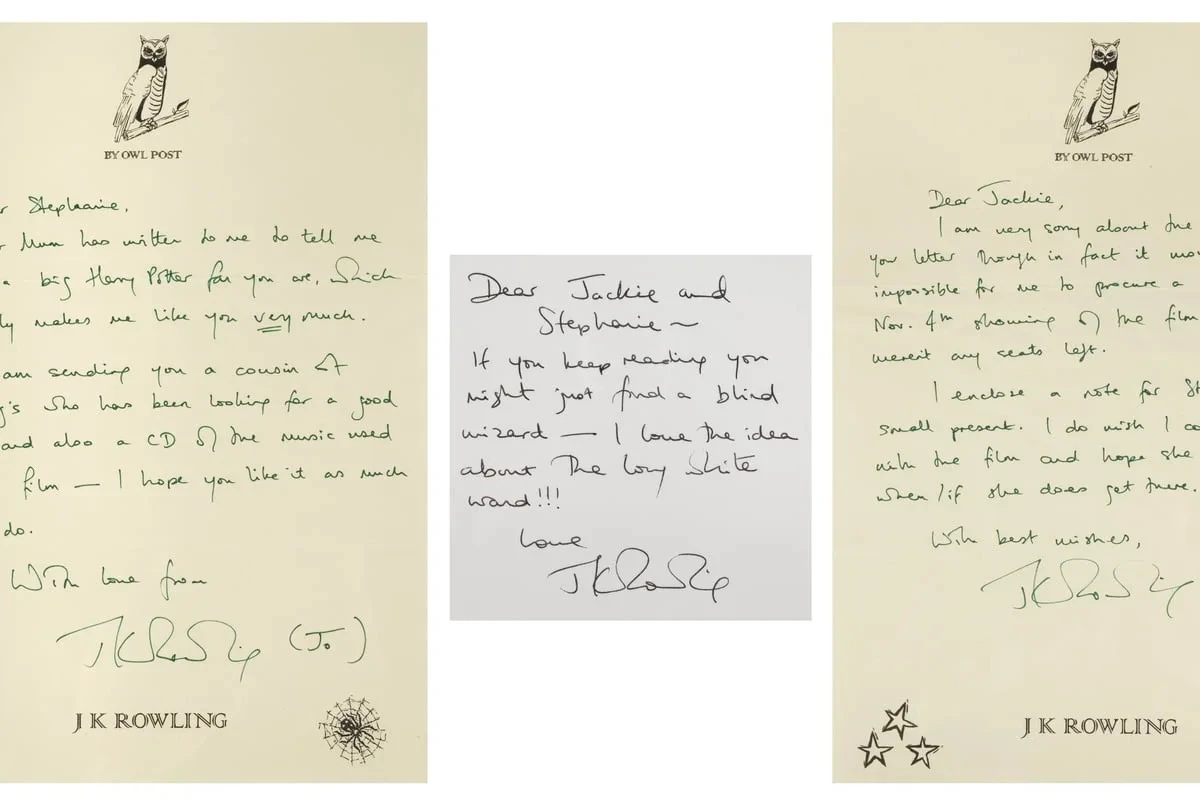 Letters from JK Rowling to terminally ill fan fetch almost £10,000 at auction
