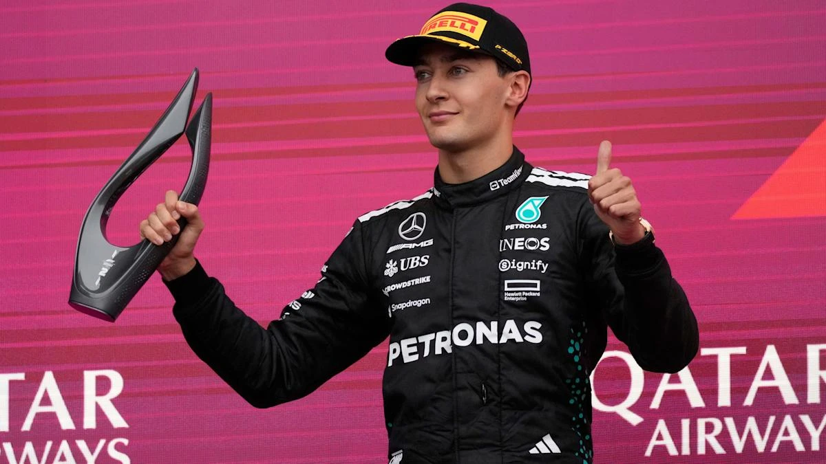 George Russell ‘glad to see chequered flag’ after battling illness in Baku