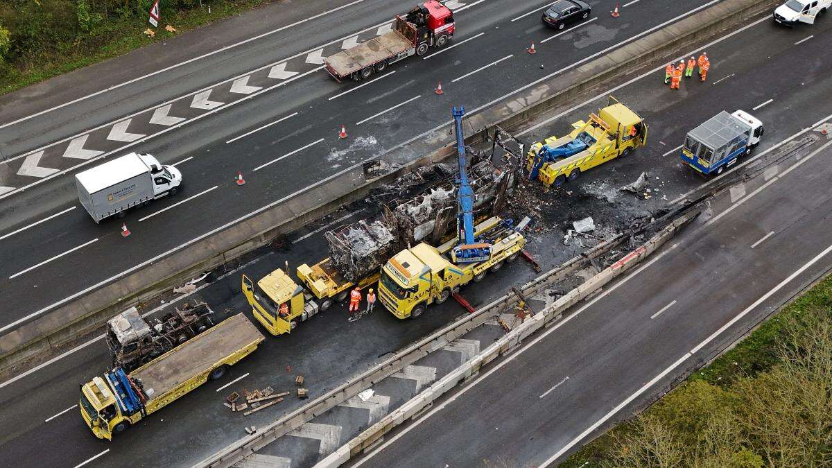 Tesco lorry fire causes long delays on M25