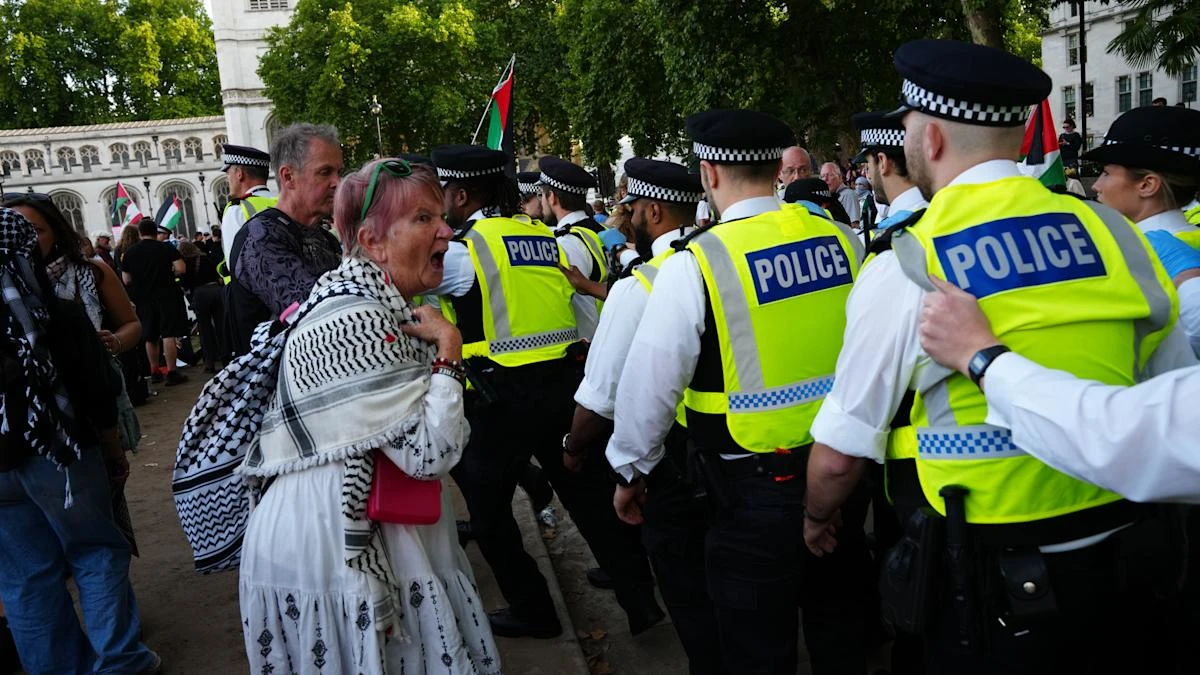 Palestine Action protest ‘peaceful’, organiser says as police claim abuse
