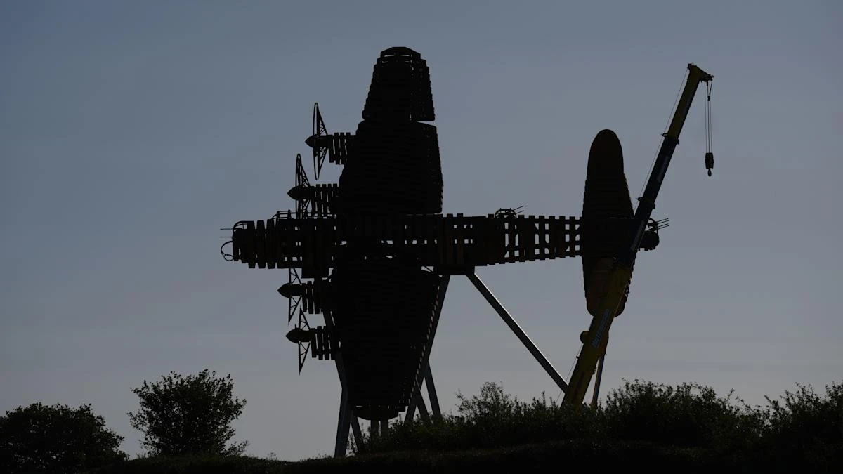 Lancaster bomber sculpture paying tribute to air crews erected in Lincolnshire