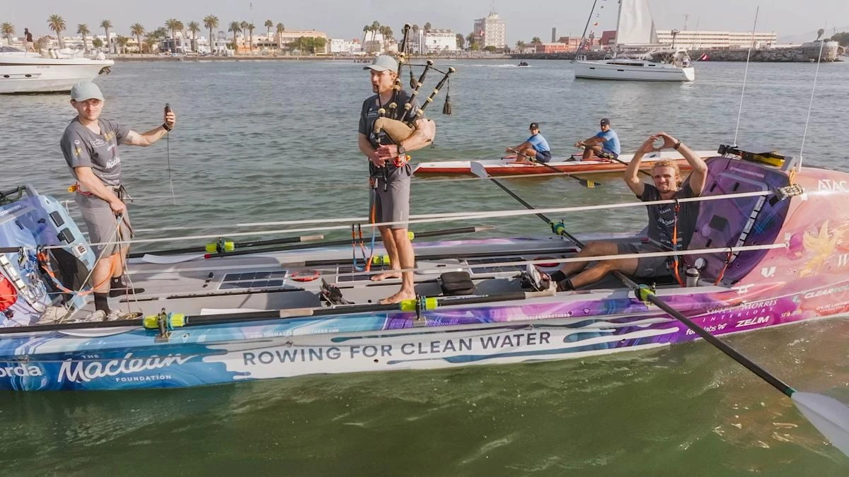 Brothers aiming to break Pacific rowing record depart with haggis for dinner
