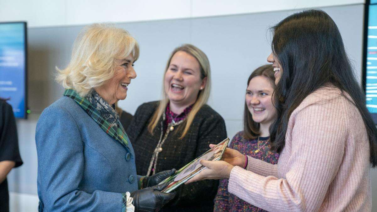 Camilla meets students, composer and professional footballer in Aberdeen visit