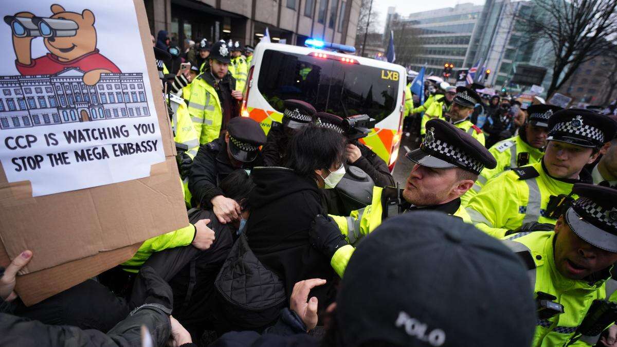 Protesters against proposed Chinese ‘mega-embassy’ in London clash with police