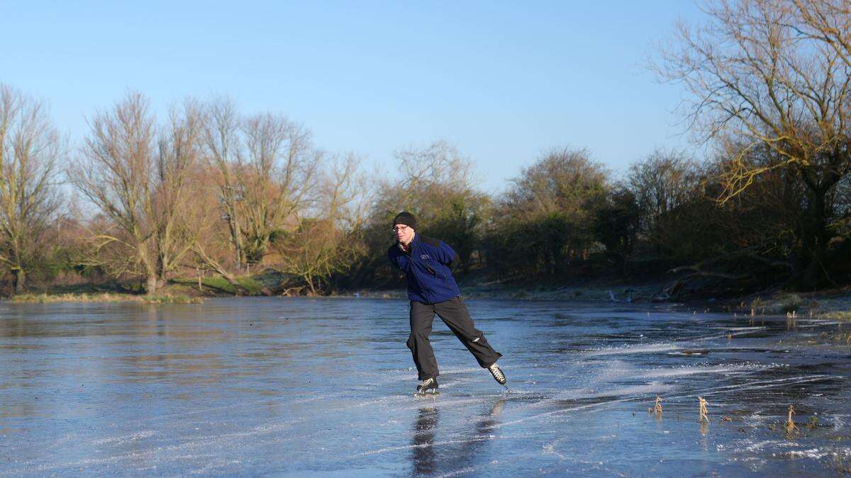 Ice skaters make most of freezing conditions on flooded Fenland fields