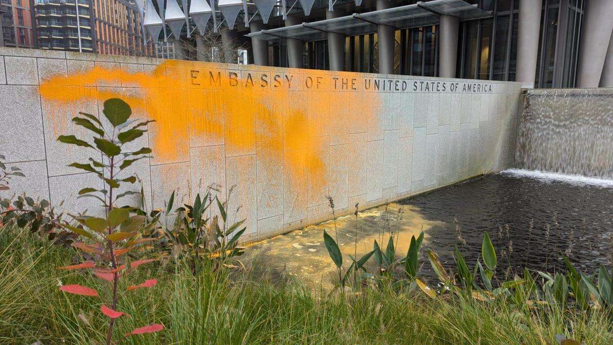 Just Stop Oil supporters paint US embassy in London after Trump declares victory