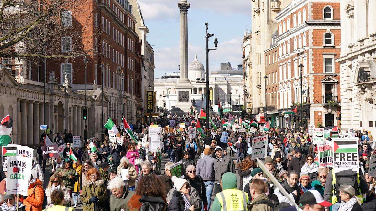 Palestine supporters march through central London