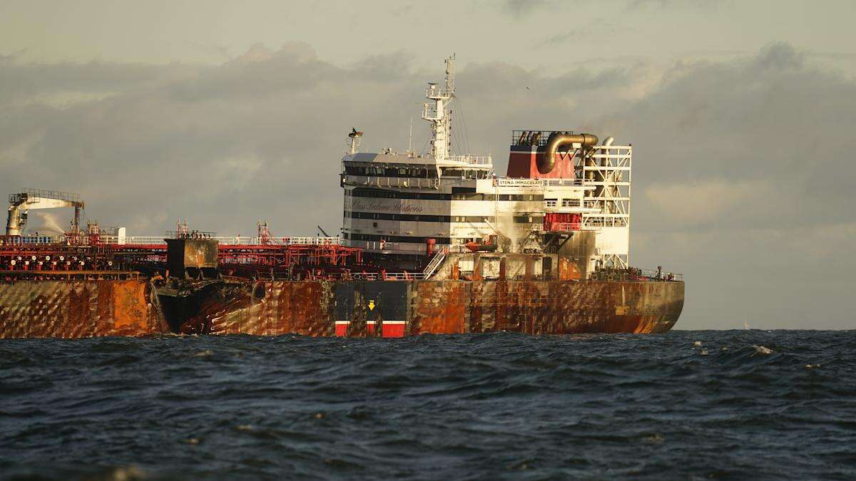 Footage captures moment ships collide in North Sea causing huge explosion