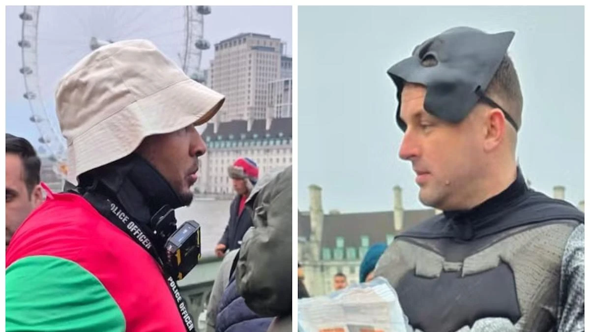 Police dress as Batman and Robin to foil scammers on bridge in London