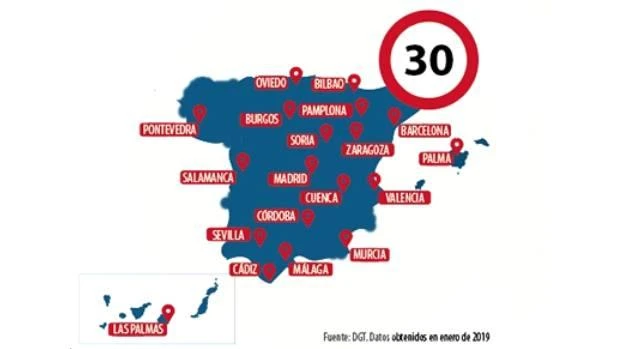 Todas las ciudades españolas con límite de velocidad de 30 km/h