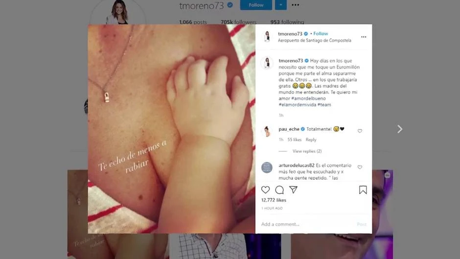 Toñi Moreno comparte una reflexión sobre maternidad y trabajo
