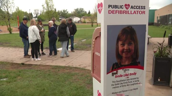 Parents of girl killed by cardiac arrest get defibrillator installed in rural Alberta town