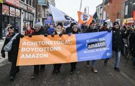 Anti-Amazon protesters in Montreal rally once again for boycott demonstration