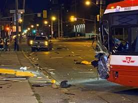 Toronto bus crash: 6 people hurt, 3 seriously, after collision with pick-up truck