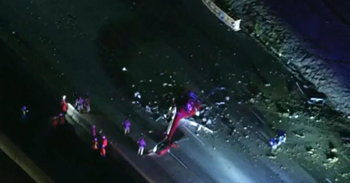 3 critically hurt after helicopter crashes on California freeway