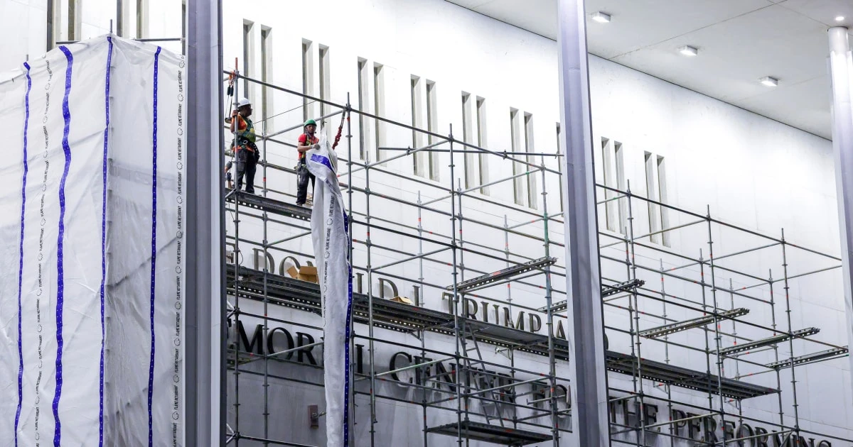 Construction workers begin removing Trump’s name from the Kennedy Center
